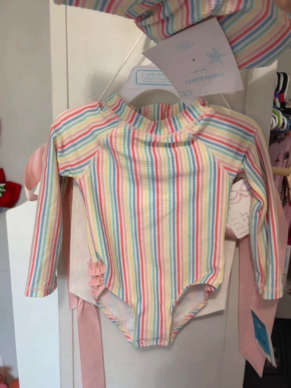T.J.Maxx Pastel Rainbow Stripe Long-Sleeve One-Piece Swimsuit